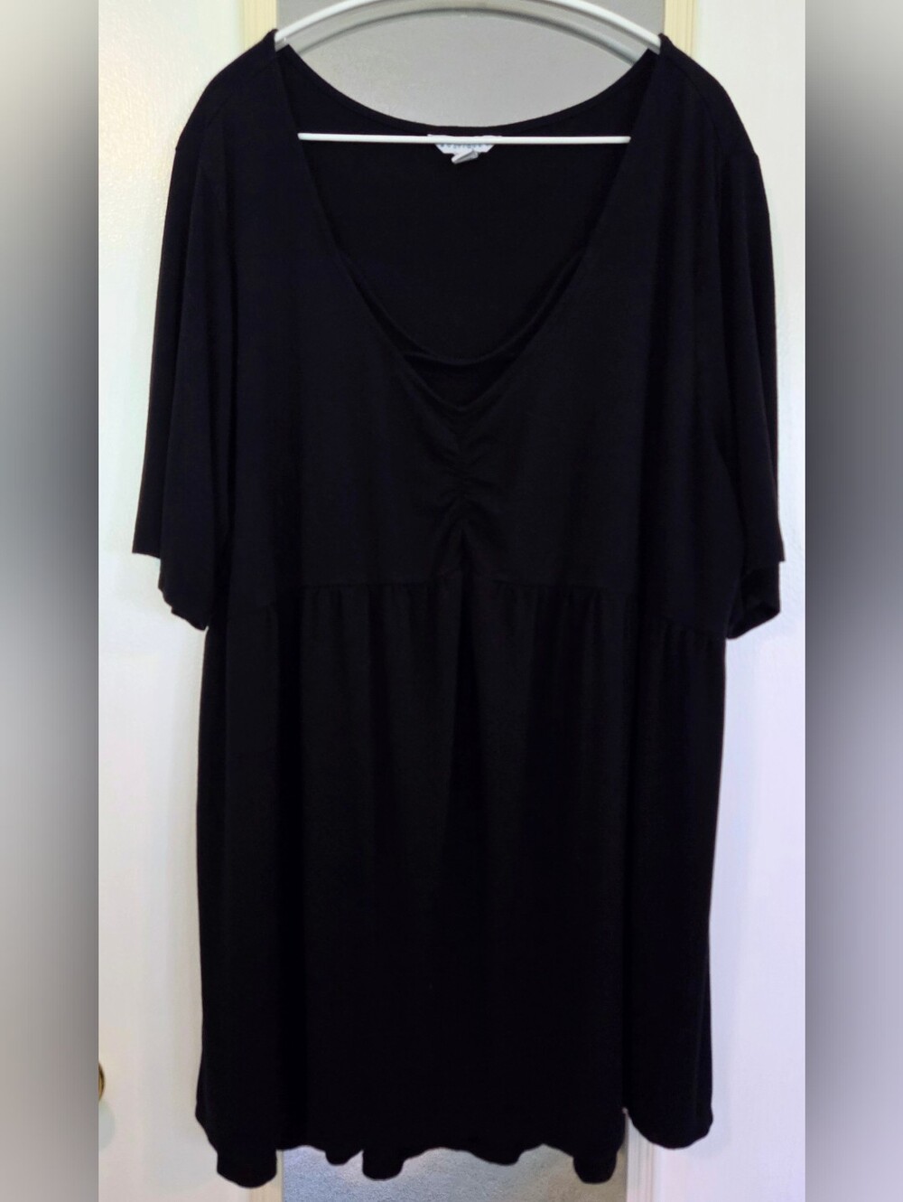 Boutique 3x Black Ruched Bust Baby Doll Top Short Sleeve Women's Plus Size